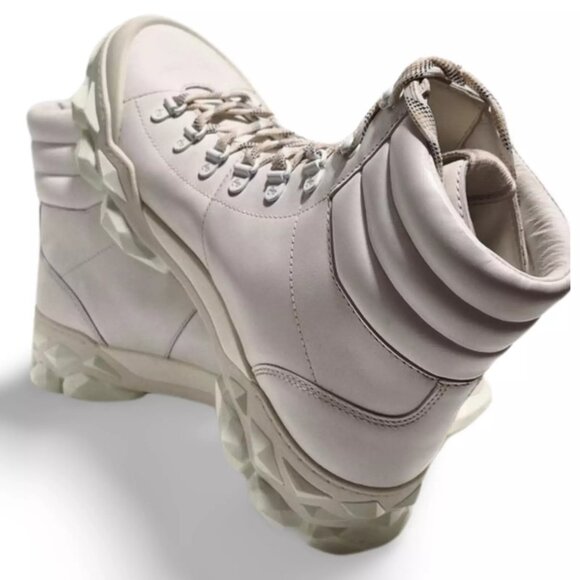 Jimmy Choo Diamond x Hike/F White Leather Hiking Combat Boots (0457)